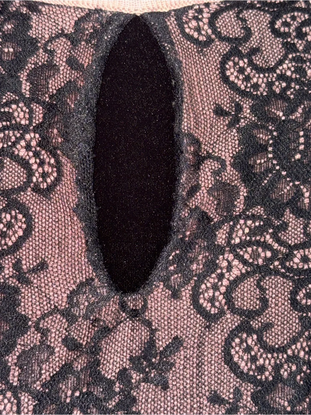 Hannah Blush Pink Black Lace Keyhole Long Sleeve Knit Top Size S